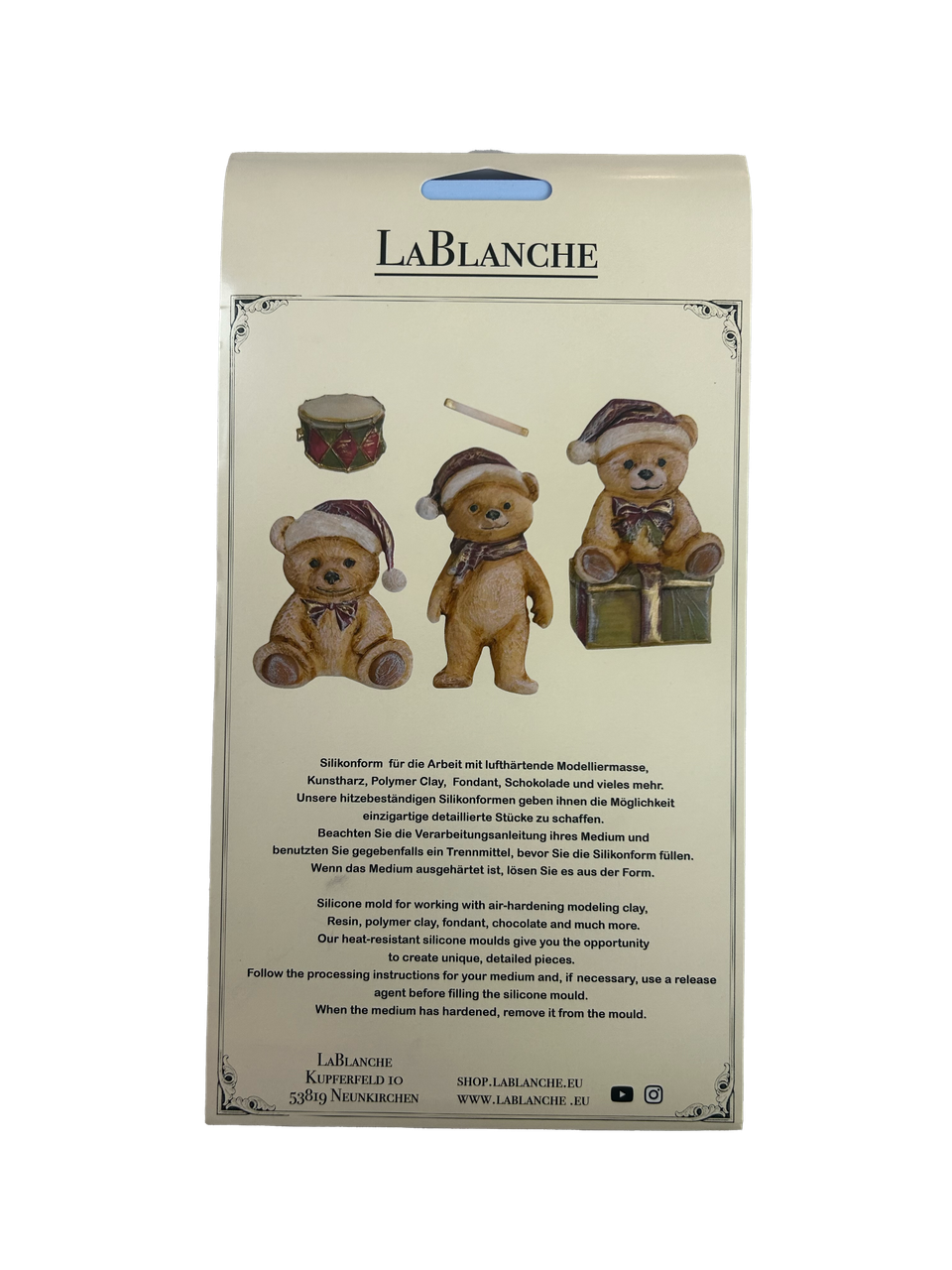 LaBlanche Teddy Bears silicone mould with three festive teddy bear designs
