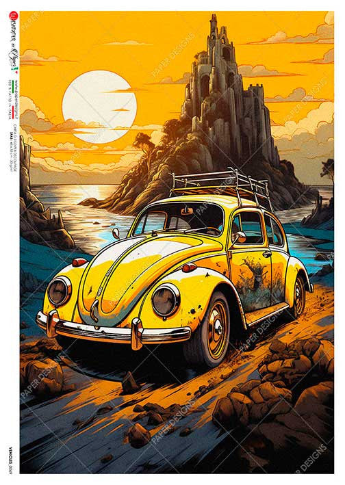 Paper Designs Yellow Volkswagon Beetle Rice Paper