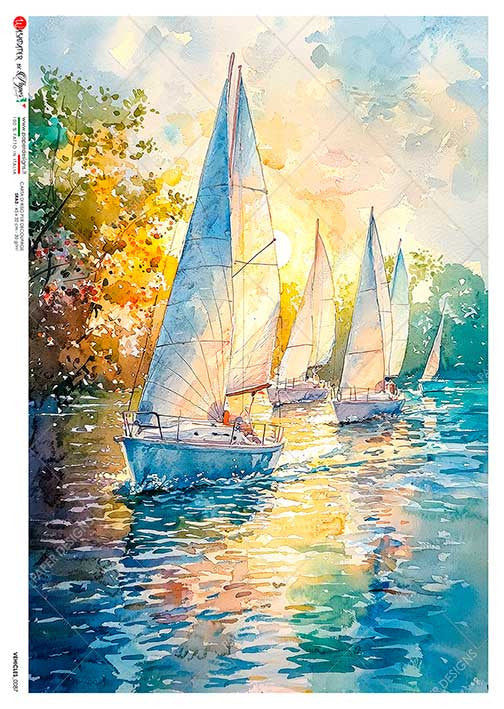 Paper Designs Sailboats in the Sunlight Rice Paper