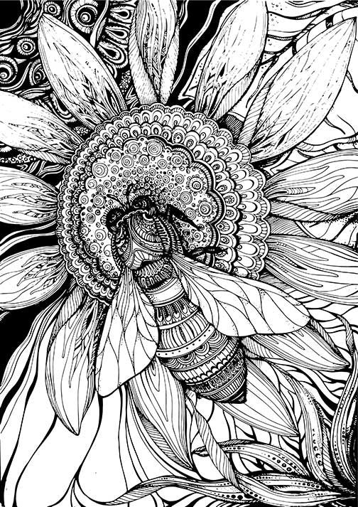 Paper Designs Bumblebee on Flower Drawing