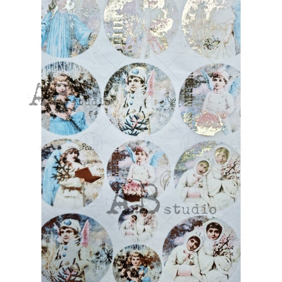 AB Studios Gilded Angel Rounds Decoupage Rice Paper A4 0021