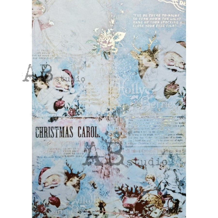 AB Studios Gilded Jolly Santa and Sleigh Rice Paper A4 0025
