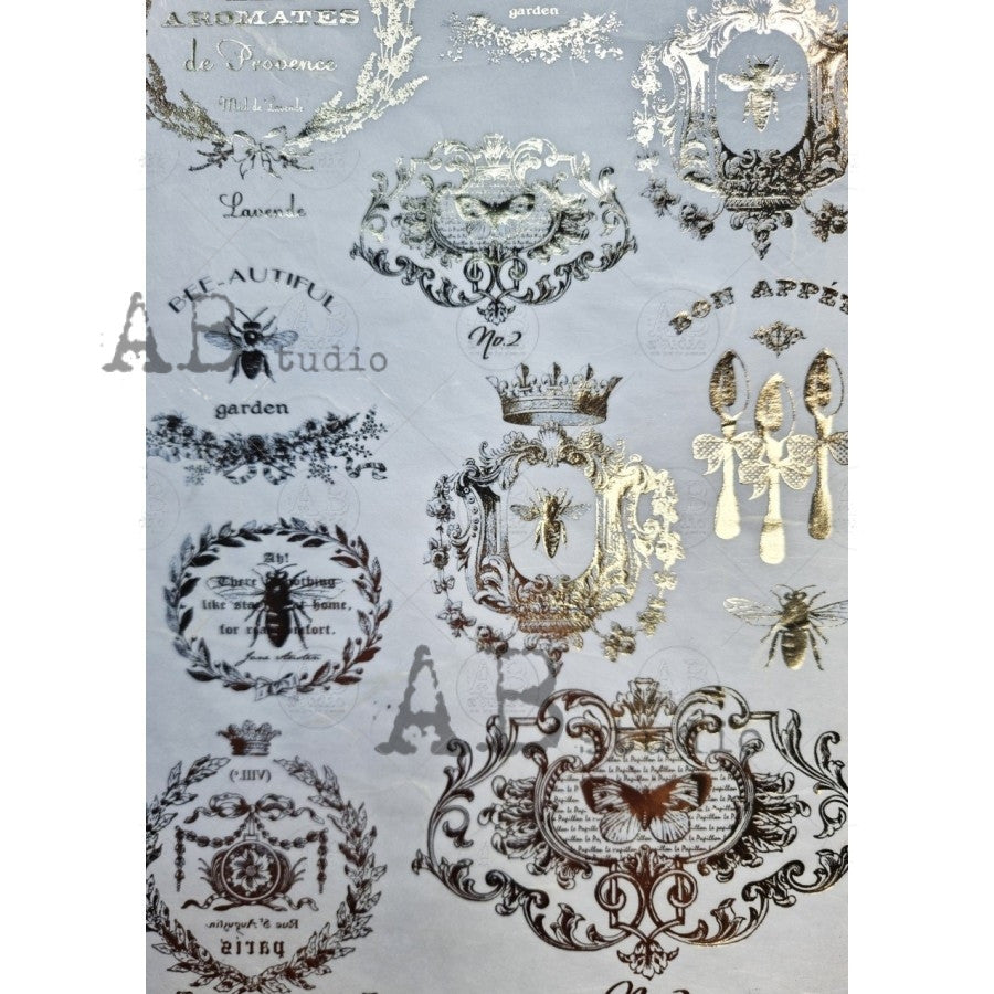 AB Studios Gilded French Emblems Decoupage Rice Paper A4 0033