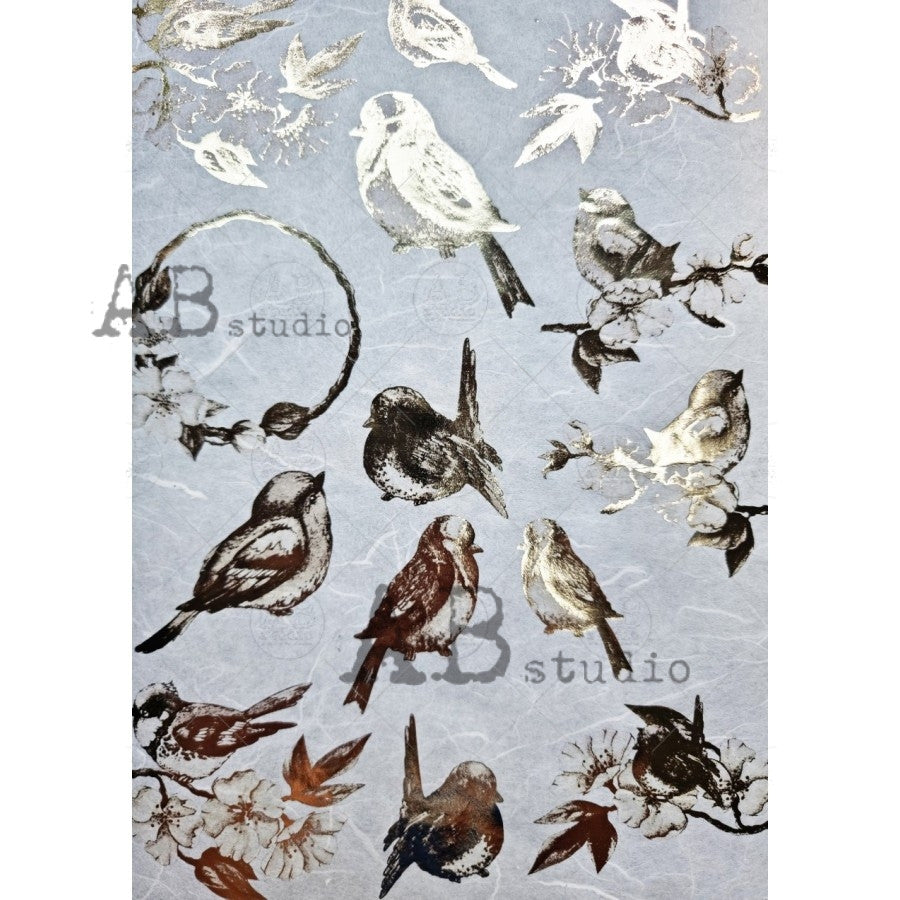AB Studios Gilded Birds Decoupage Rice Paper A4 0061