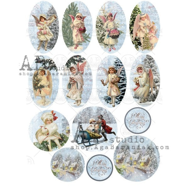 AB Studios Shabby Winter Angel Ovals Rice paper A4 0453