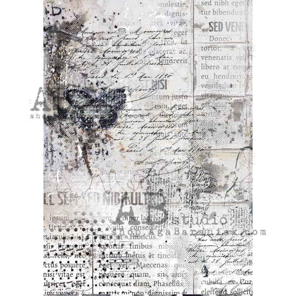 AB Studios Rice Paper A4 Grunge Script Butterfly