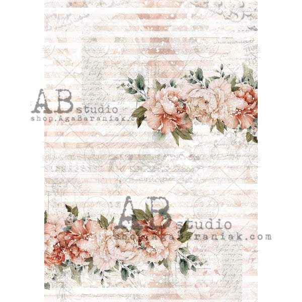 AB Studios Rice Paper A4 Coral Roses and Stripes