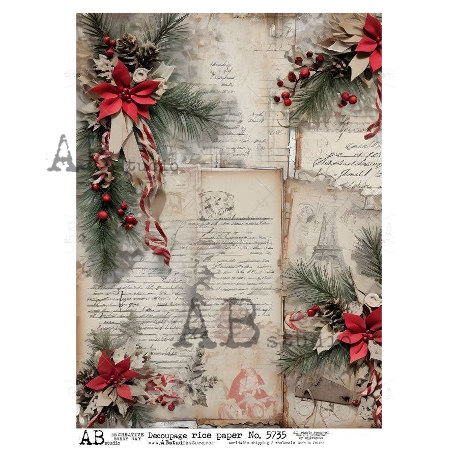 AB Studios Christmas Festive Notes A4 Rice Paper