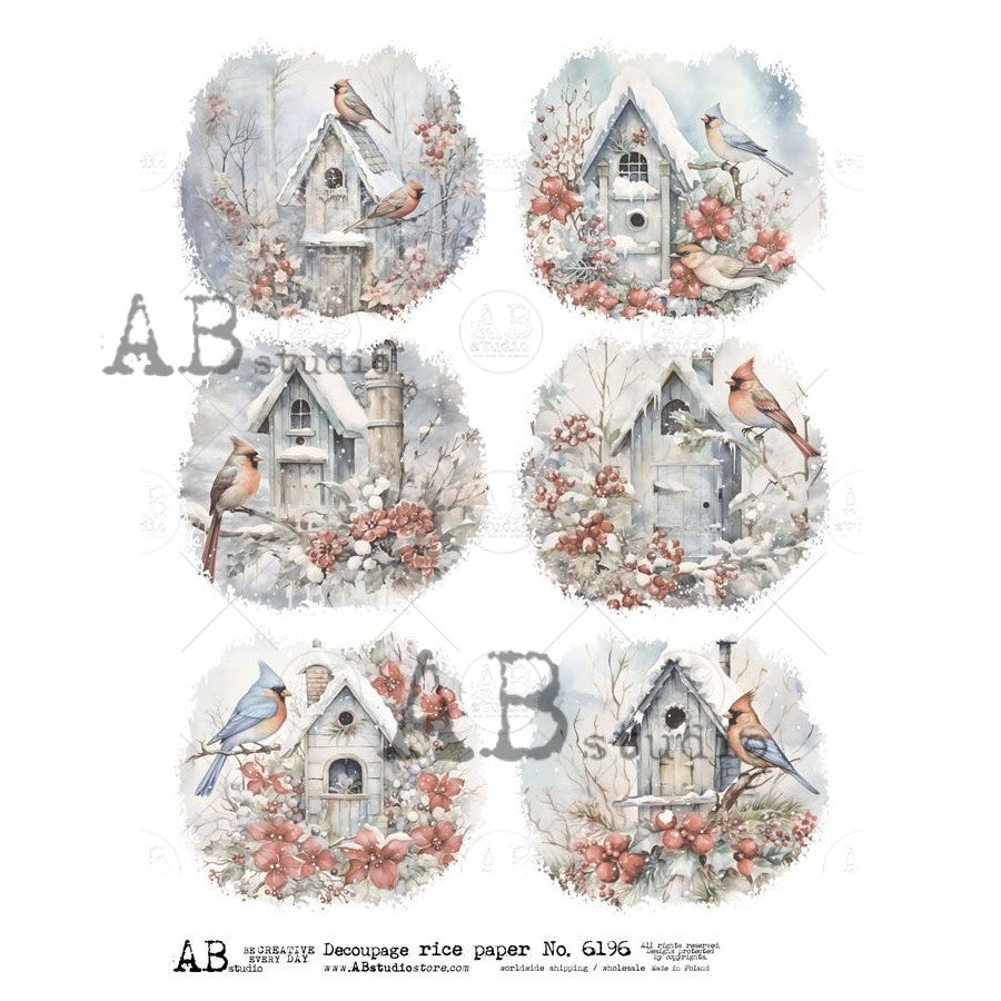 AB Studios Winter Birdhouses Rice Paper