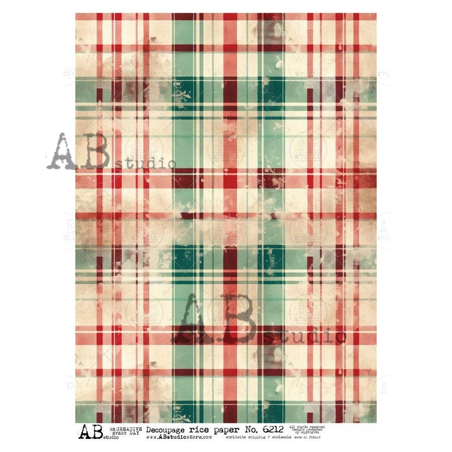 AB Studios Red Beige and Green Plaid Rice Paper
