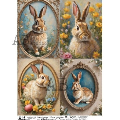 AB Studios Four Oval Bunny Portraits A4 Rice Paper