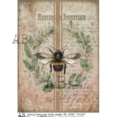 Vintage Bee & Laurel Wreath – French Ledger Background