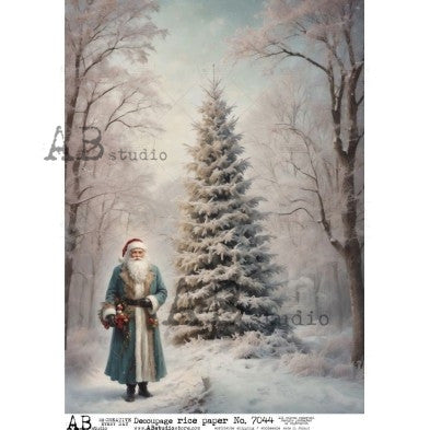 AB Studios Vintage Santa with Christmas Tree A4 Rice Paper