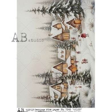 AB Studios Snowy Village Scene A4 Rice Paper