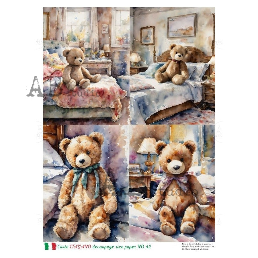 AB Studios Teddy Bears A4 Rice Paper