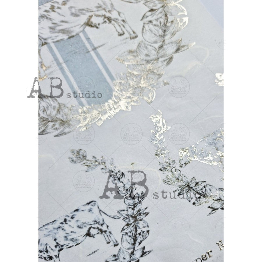 AB Studios Gilded Farmhouse Cow Decoupage Rice Paper A4 0085