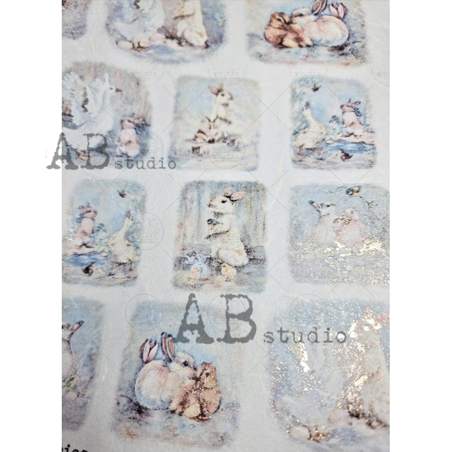 AB Studios Mini Bunny Scenes A4 Gilded Rice Paper