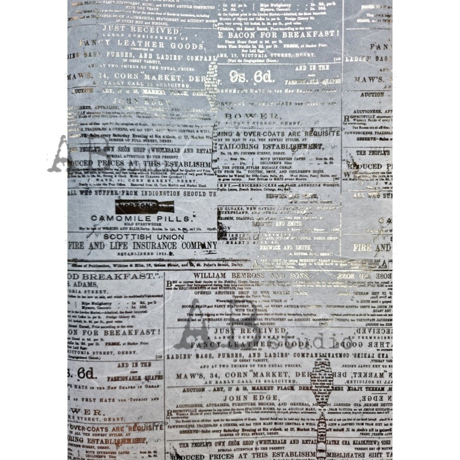 AB Studios Gilded Background Text Decoupage Rice Paper A4 0053