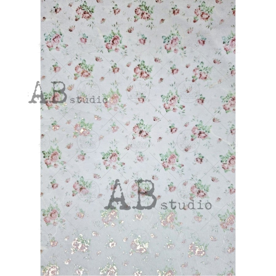 AB Studios Soft Pink Gilded Roses Pattern Rice paper A4 0072