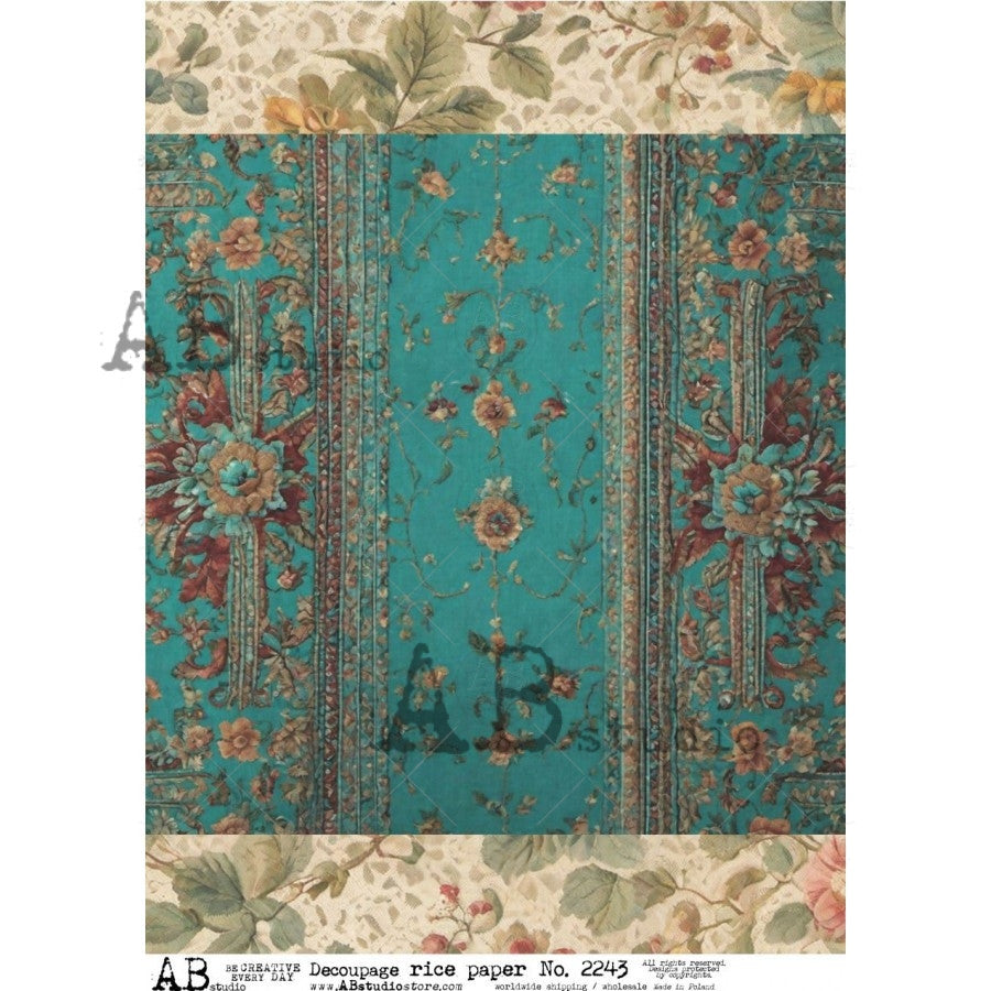 AB Studios Turquoise Tapestry A4 Rice Paper
