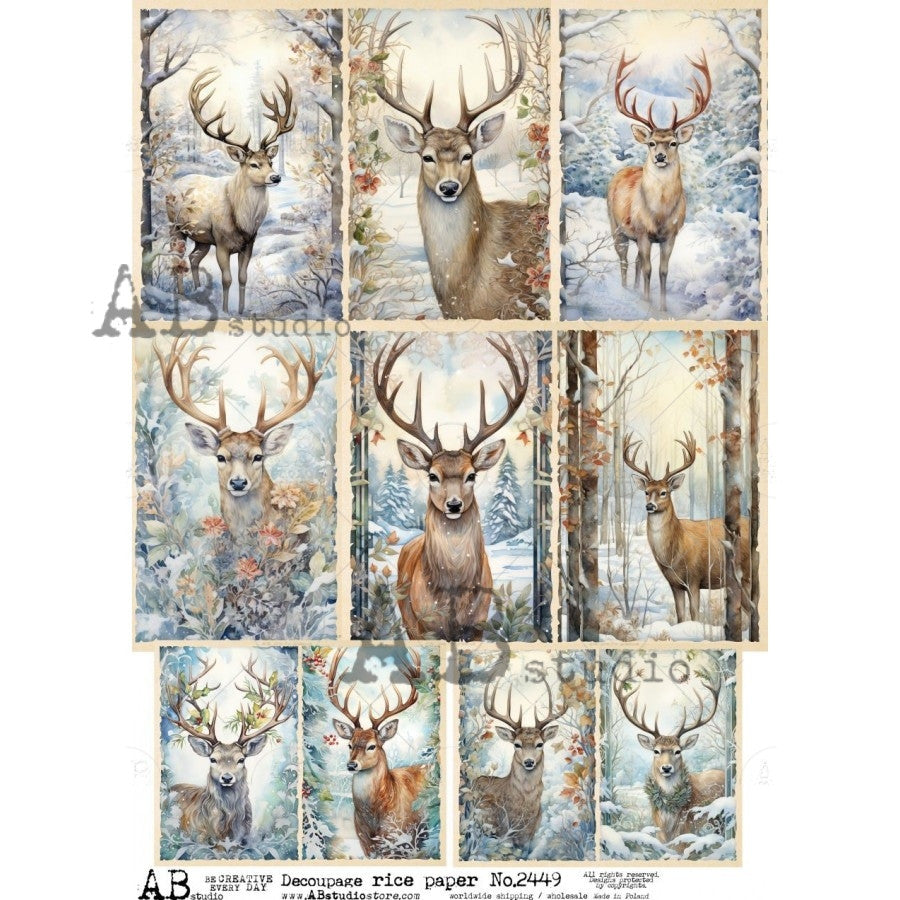 AB Studios Nine Reindeer Scenes A4 Rice Paper