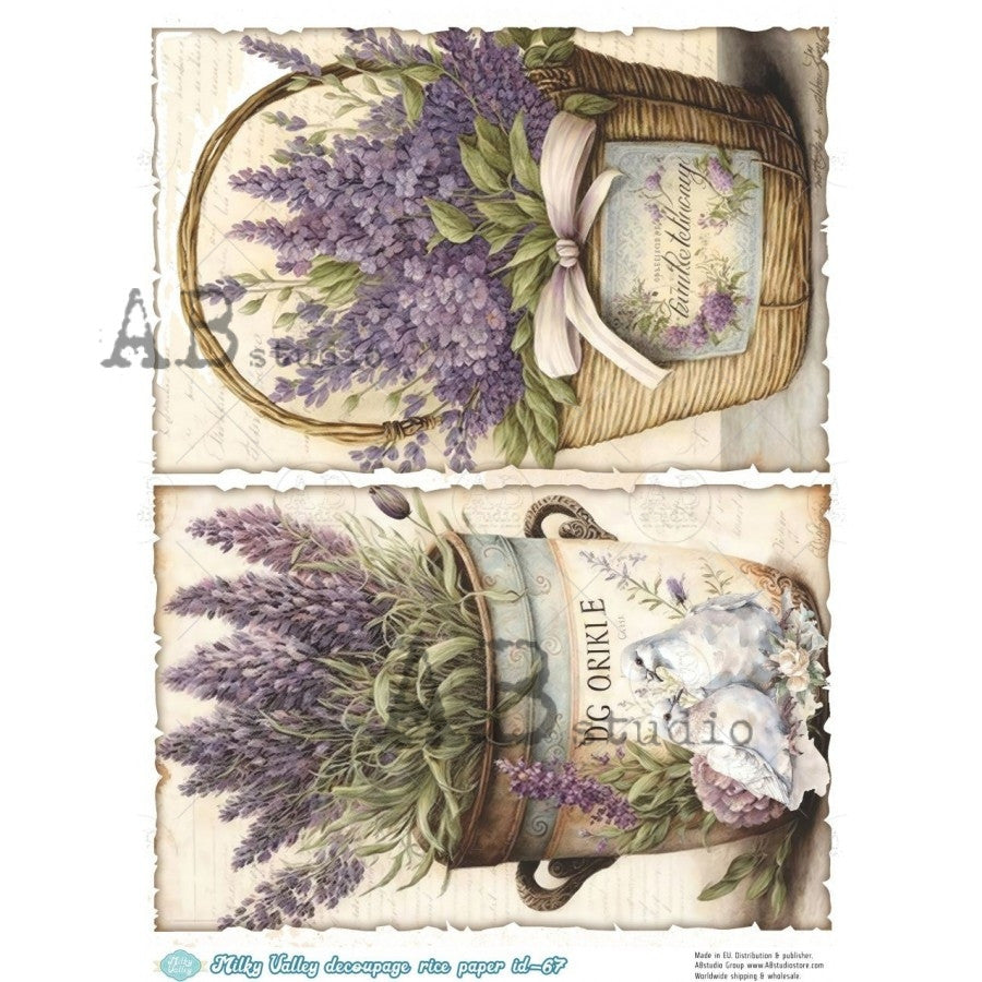 AB Studios Buckets of Fresh Lavender A4 Rice Paper