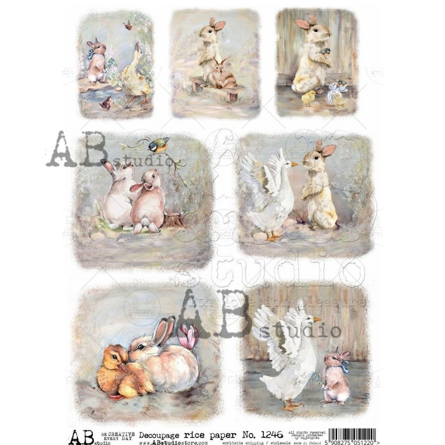 AB Studios 7 Pack Watercolor Mini Easter Scenes A4 Rice Paper