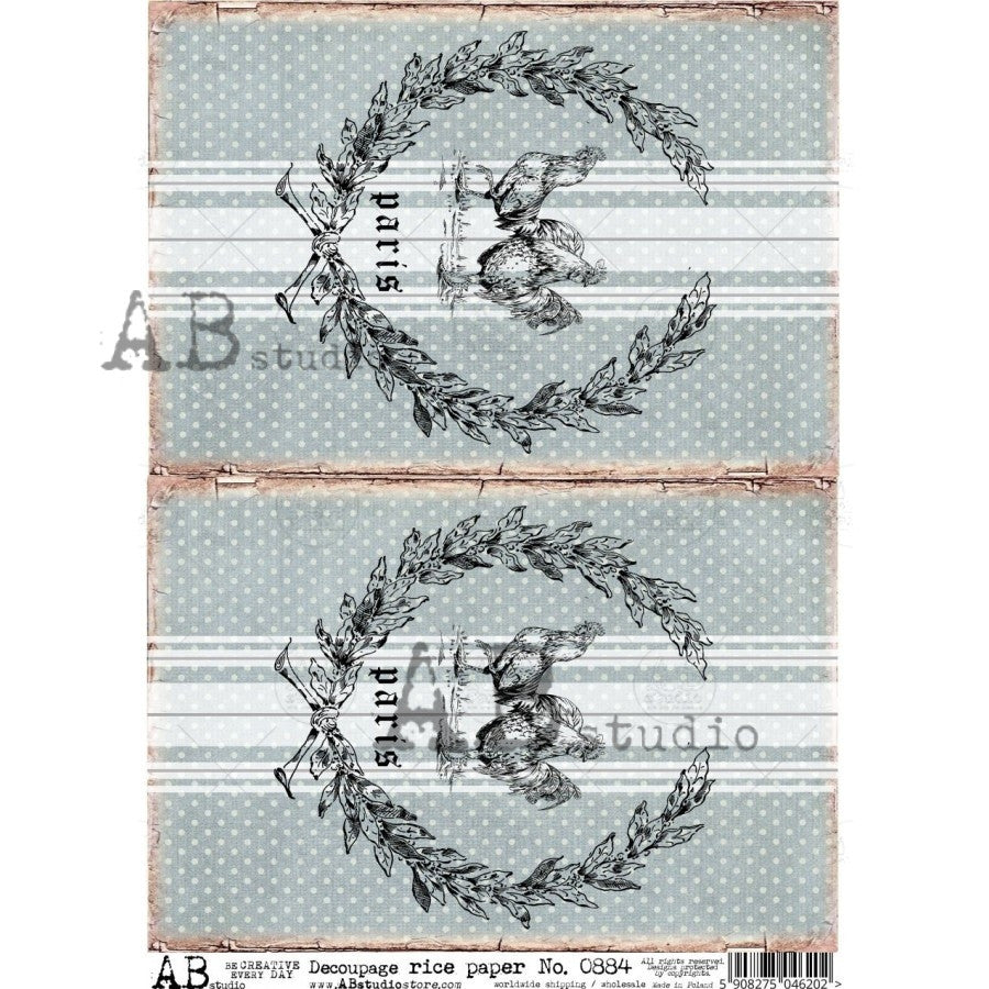 AB Studios Farmhouse Chickens Grain Sack Rice Paper A4 0884