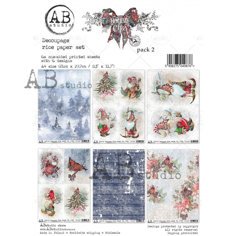 AB Studios Rice Paper Pack of 6 Holiday Cheer Set 2