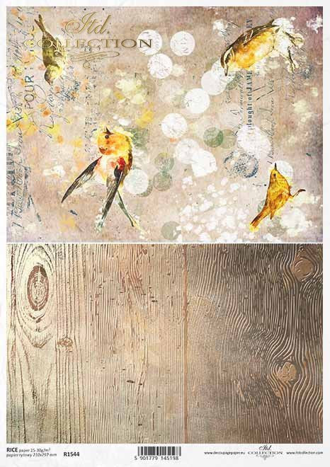ITD Collection Gold Birds Wood Grain