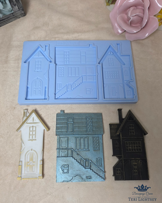 LaBlanche Houses I silicone mould with three vintage house facades