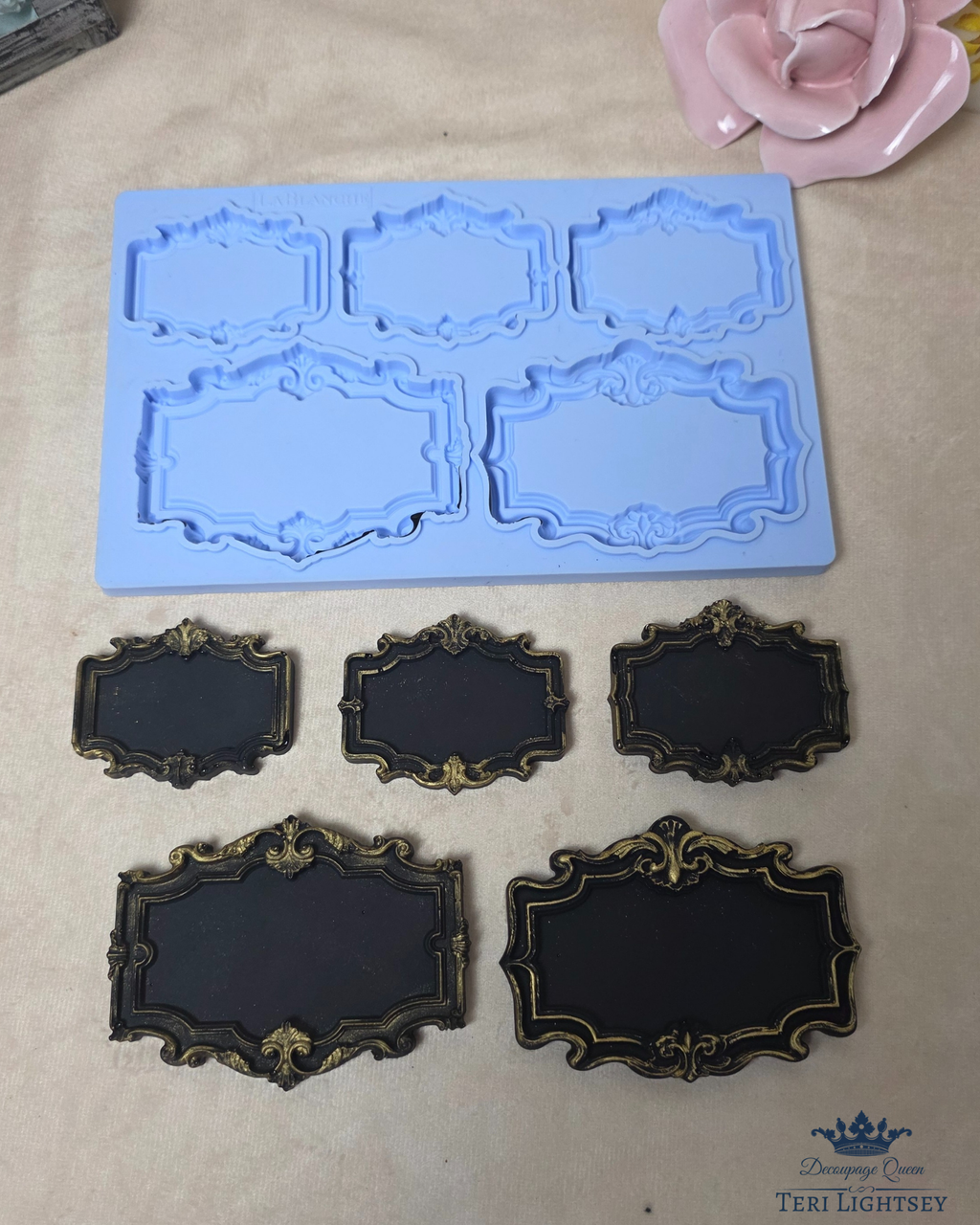 LaBlanche Signs silicone mould with ornate plaque and label shapes