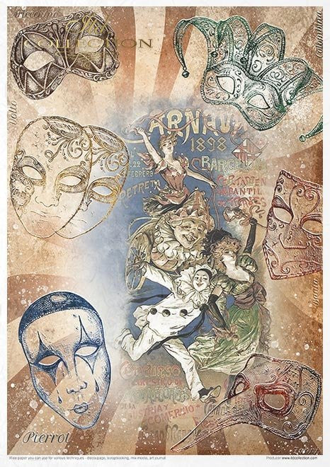 ITD Collection Rice Paper Pack of 11 A4 Carnival Circus Pierrot in love
