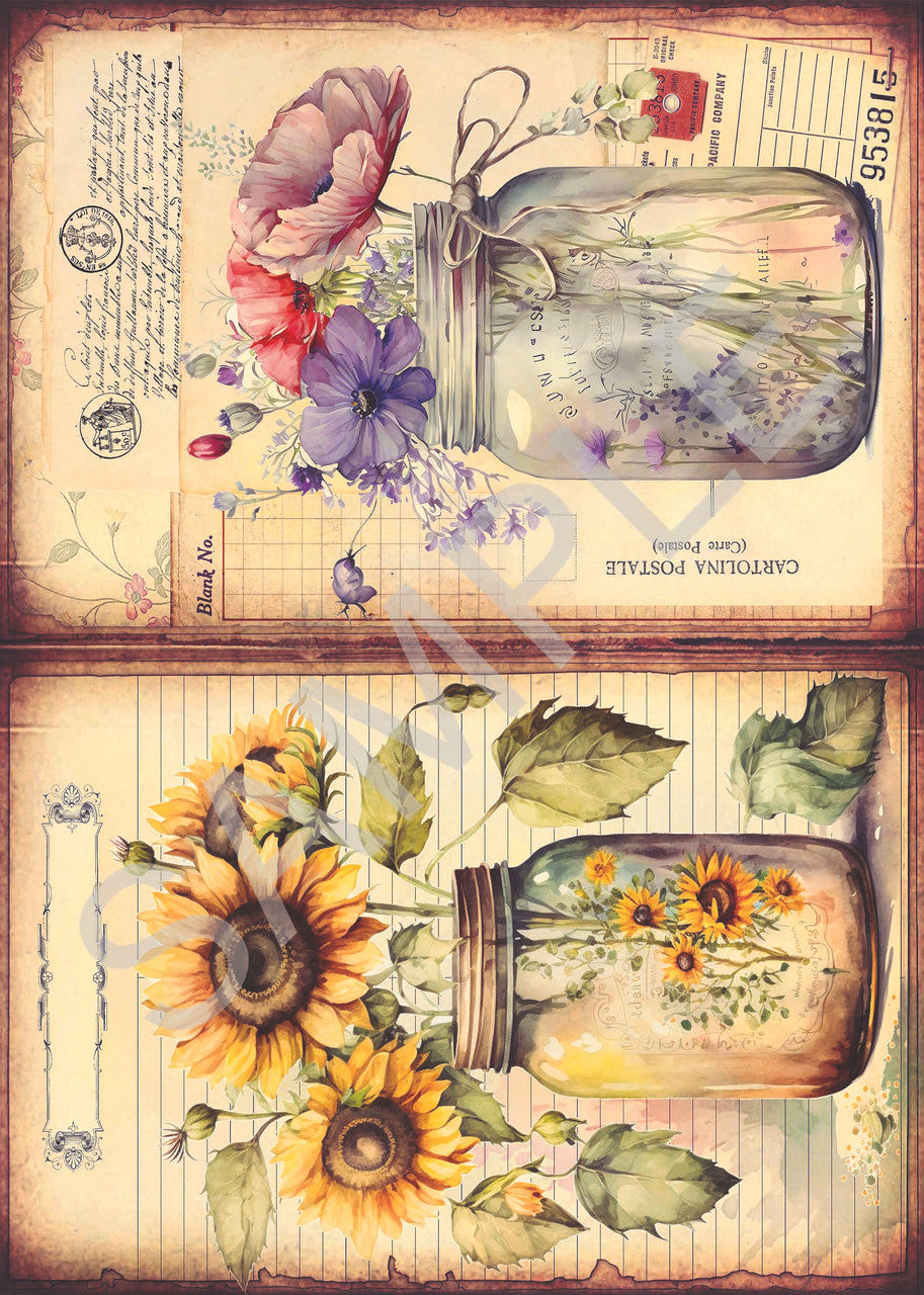 Calambour Flowers in Mason Jar 4 A4 Rice Paper