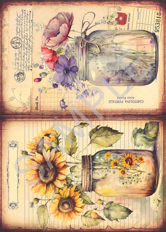 Calambour Flowers in Mason Jar 4 A4 Rice Paper