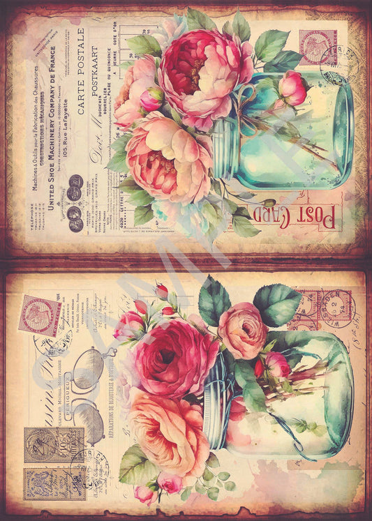 Calambour Flowers in Mason Jar 5 A4 Rice Paper