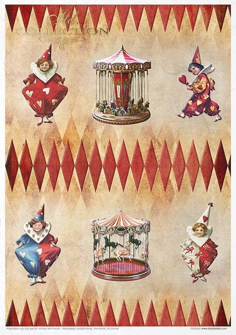 ITD Collection Rice Paper Pack of 11 A4 Carnival Circus Pierrot in love