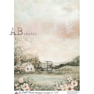 Romantic Countryside Floral Scene Background Decoupage Paper – A4