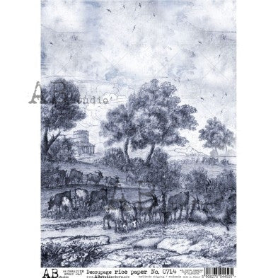 Classic Countryside Illustration Pattern Decoupage Paper – A4