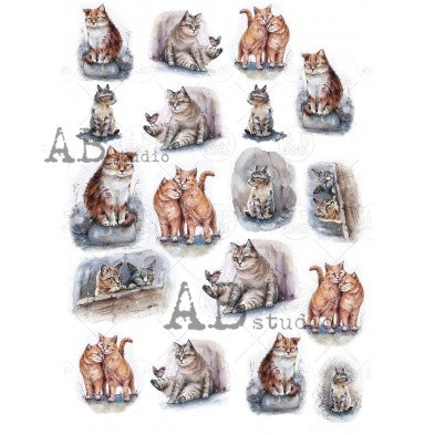Whimsical Cat Illustration Pattern Decoupage Paper – A4