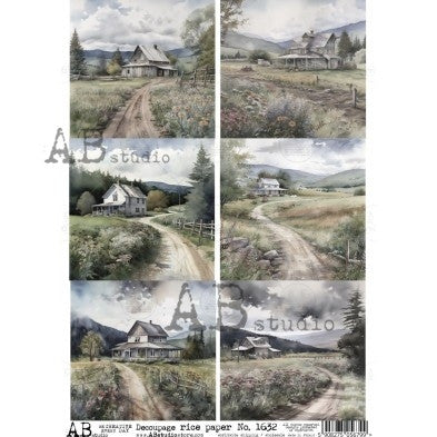 Rustic Country Landscape Panel Pattern Decoupage Paper – A4