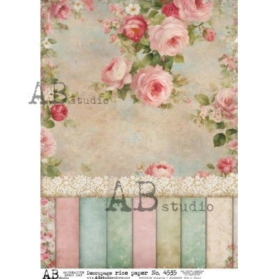 Romantic Rose Border and Texture Pattern Decoupage Paper – A4