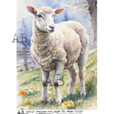 Gentle Lamb Watercolor Illustration Decoupage Paper – A4