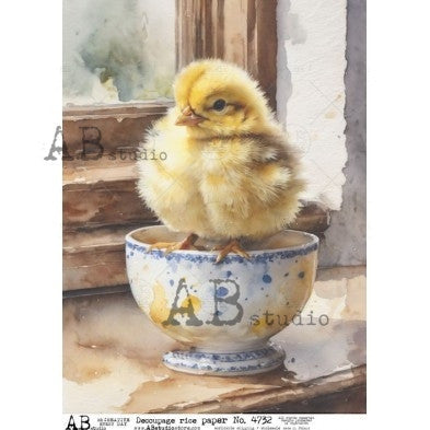 Sweet Yellow Chick Watercolor Illustration Decoupage Paper – A4