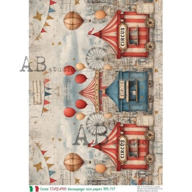 Vintage Circus Wagon Scene Pattern Decoupage Paper – A4