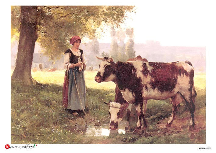 Paper Designs Woman on the Farm with Cows Rice Paper