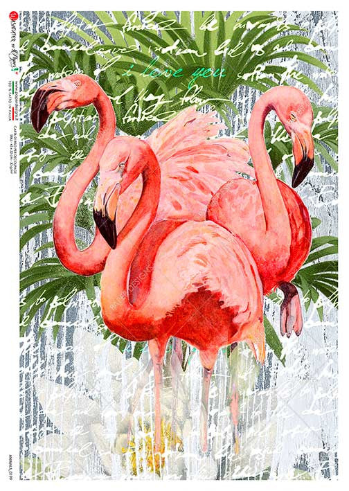 Paper Designs Three Pink Flamingos Rice Paper