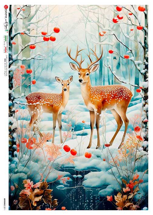 Paper Designs Buck and Deer Winter Scene Rice Paper