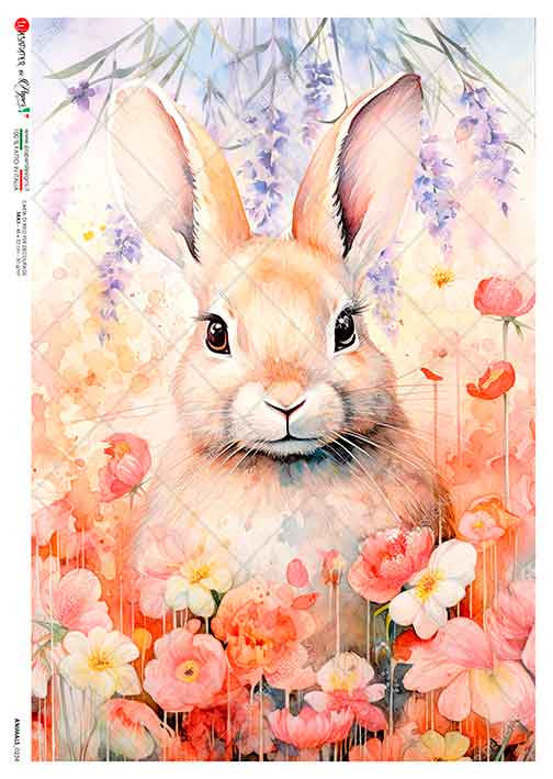 Paper Designs Lavender Florals Bunny Portrait A4 Rice Paper – Decoupage ...