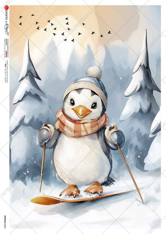 Paper Designs Snow Ski Penguin Rice Paper